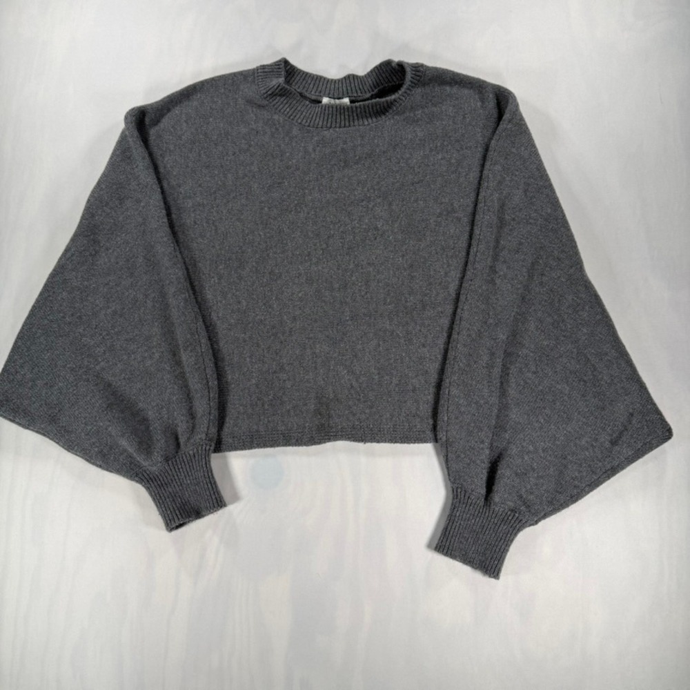 Garage Cropped Sweater Women XS Gray Balloon Sleeve Knit Pullover Top